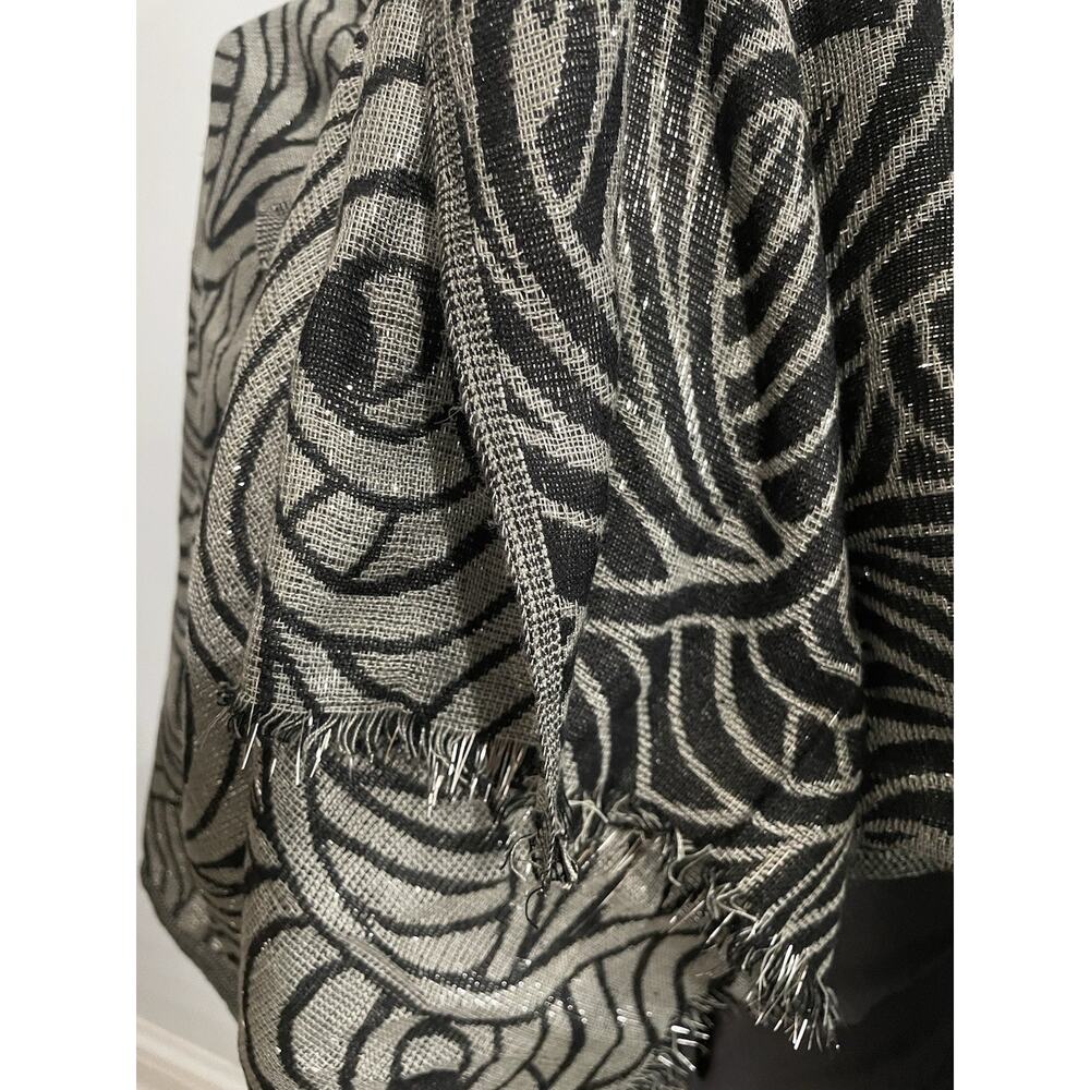 Vintage Badgley Mischka Lurex Wrap Shawl Black Gray 20 X 82 Shiny Designer Glam - Picture 8 of 9